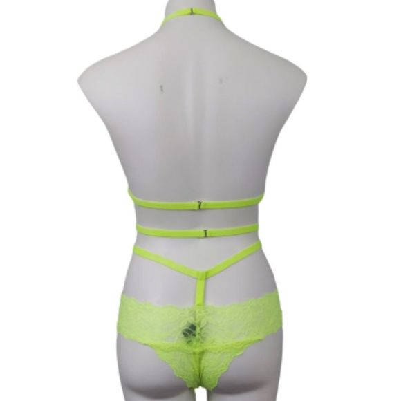 NWOT Exposed By Magic Silk Bands of Lace Neon Lace Bow Teddy, S/M - Picture 8 of 16